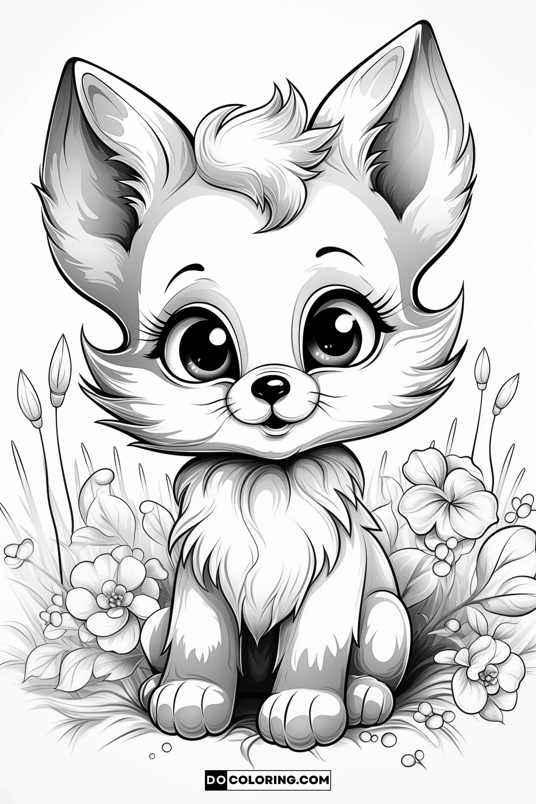 A professionally crafted coloring page featuring a happy and fluffy baby fox for adults.