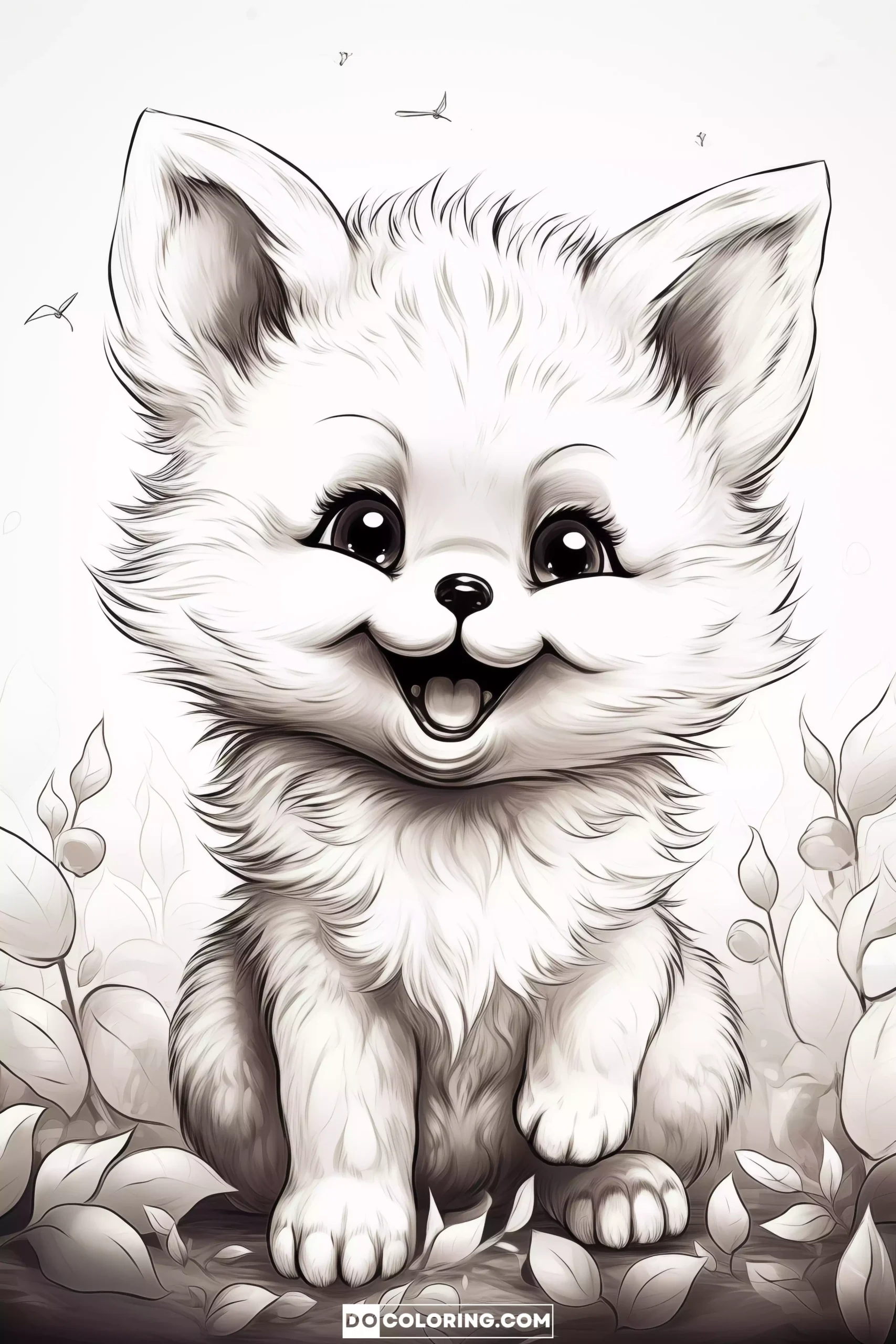 A Realistic Cartoon Cute Baby Fox with a Happy Expression Coloring Page