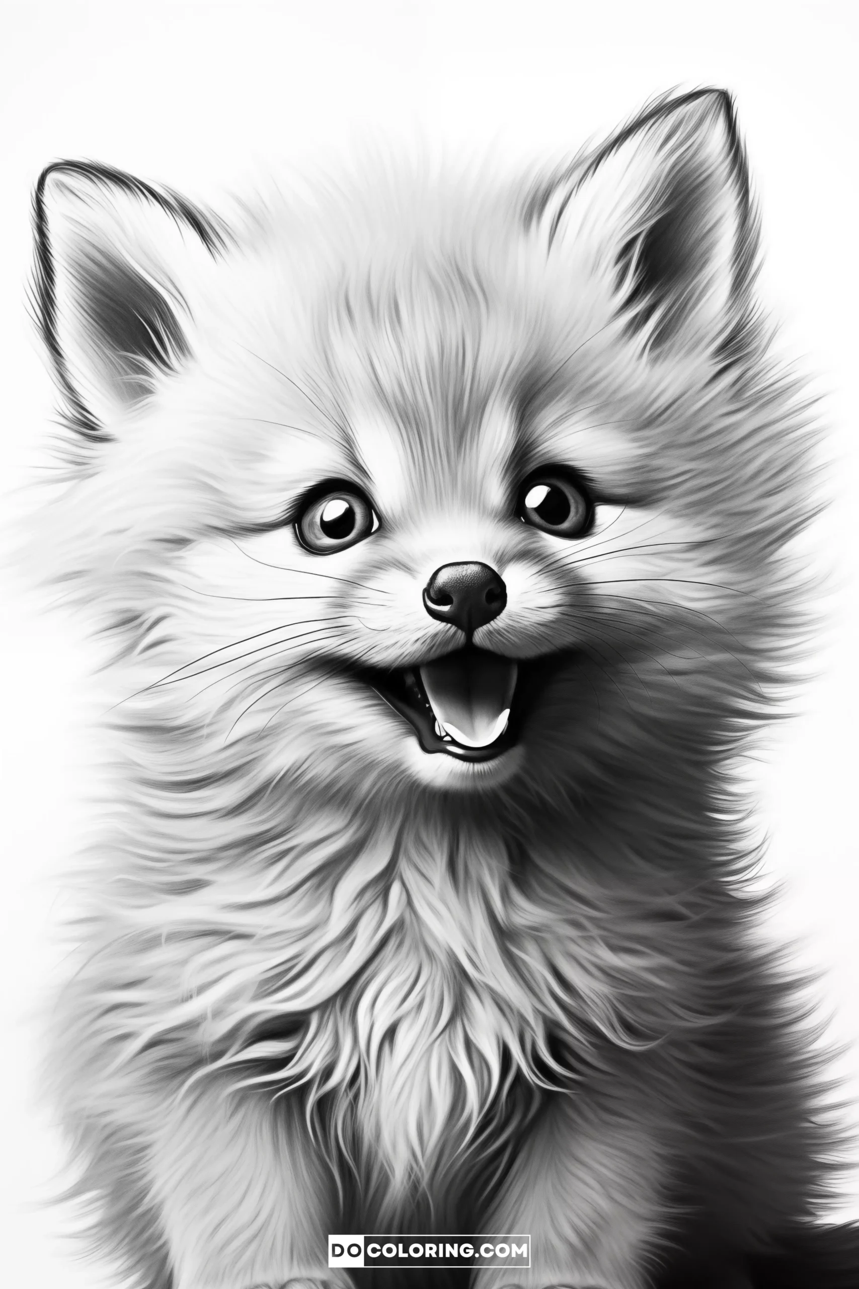 Ultra Real, Close-Up of Cute Baby Fox's Face, Furry Ears Visible, Realistic Coloring Page