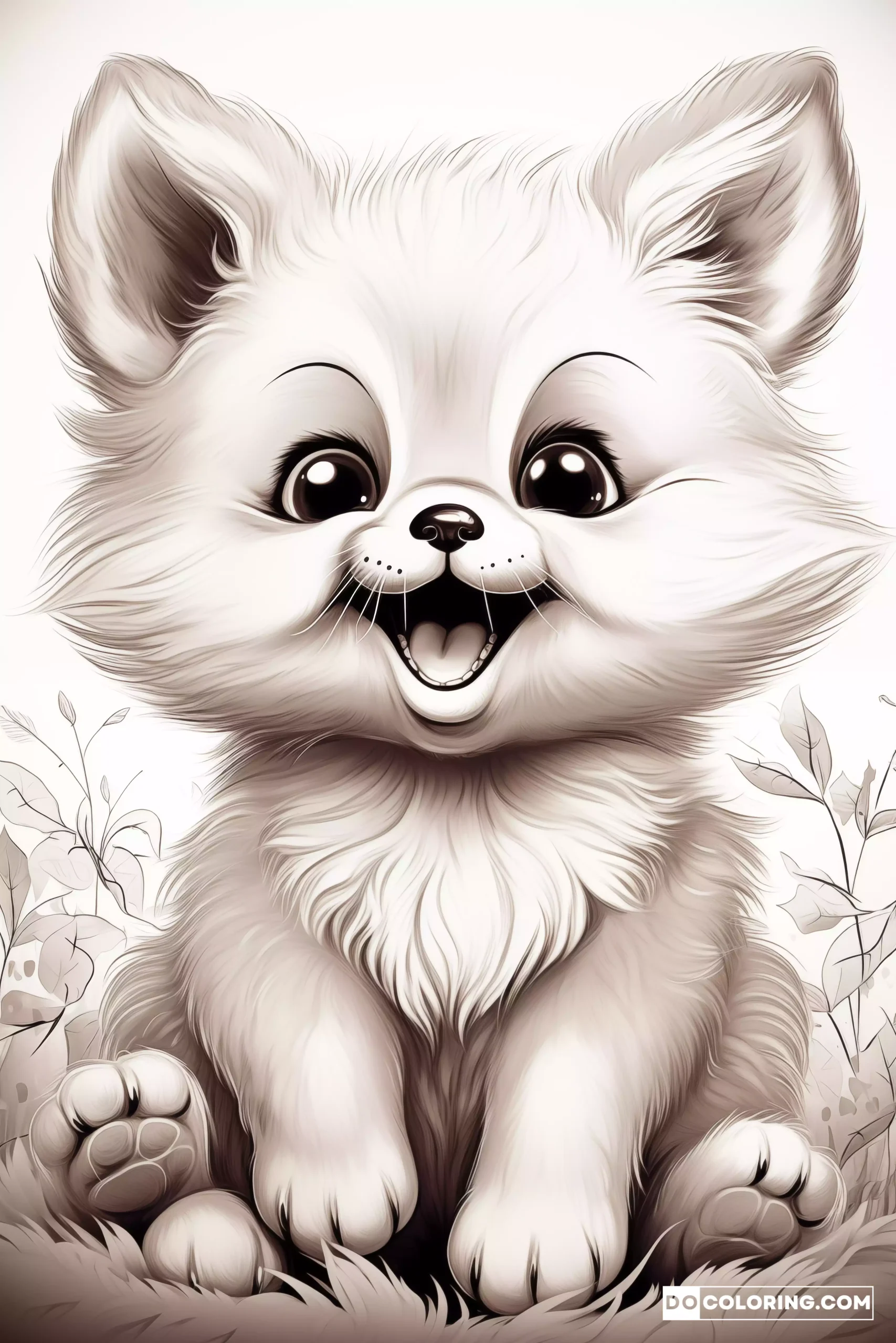 A detailed illustration of a baby fox, capturing its innocence and charm, ideal for mindful coloring for adults.