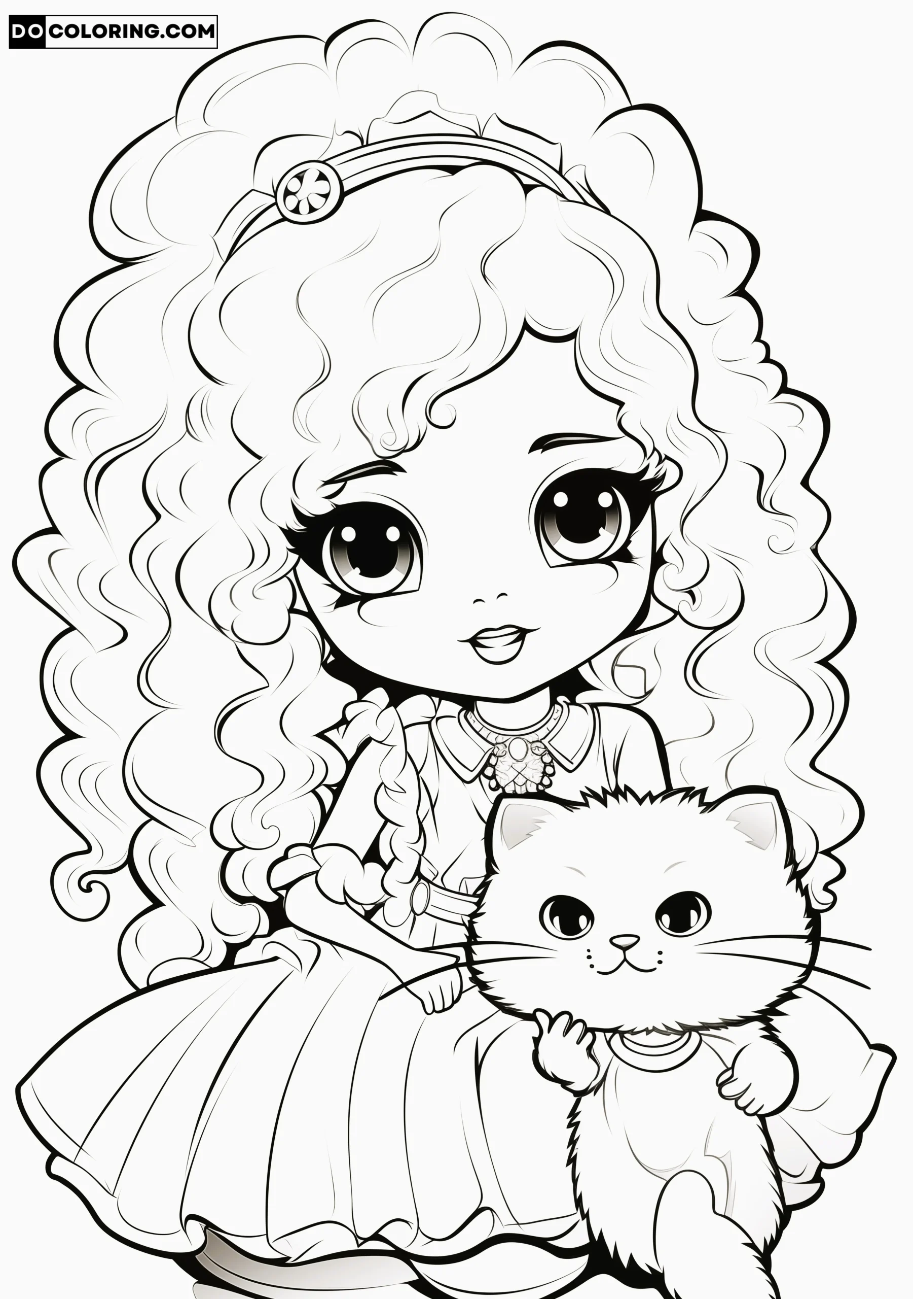 The little Black girl princess looks cute with her afro natural hair, and a chubby, adorable cat sits on her lap