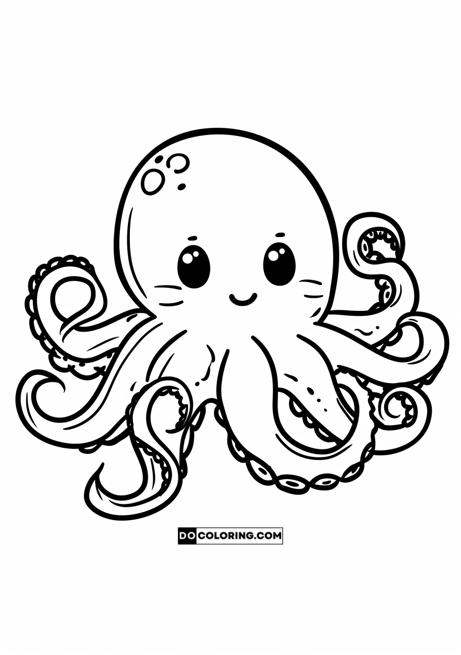 Smiling Octopus Coloring Page: A simple and adorable illustration of a cheerful octopus.
